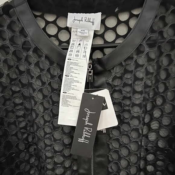 Joseph Ribkoff 233968 Black Faux Leather Mesh Zip-Up Jacket Size M - Picture 7 of 9